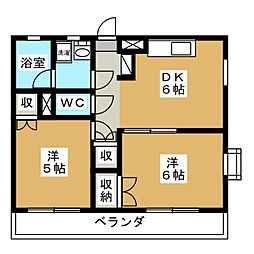 スカイパレス東中野A棟 2DKの間取図画像