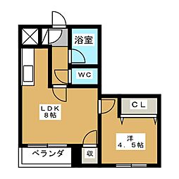 プラザ・カネコ 1LDKの間取図画像