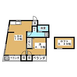 パルスコート2 1LDKの間取図画像