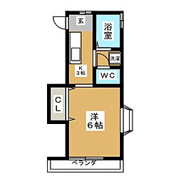 ヴィレッヂ荒川 1Kの間取図画像