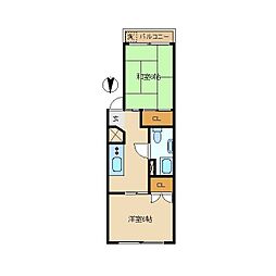 中野本町ローヤルコーポ 2Kの間取図画像