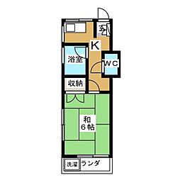 第2かずさ荘 1階1Kの間取り