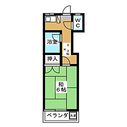 第2かずさ荘 2階1Kの間取り