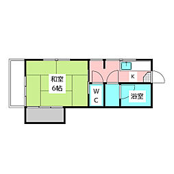 ハイツ西の原 1階1Kの間取り