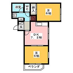 ＴＷＩＮ　ＣＲＥＳＴ（2） 2階2DKの間取り