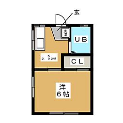 サンライズ塙 1階1Kの間取り