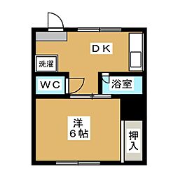 シルクハイツ 2階1DKの間取り