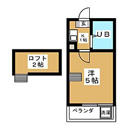 ライフピアノース 2階1Kの間取り