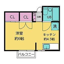 ドエルMK 1階ワンルームの間取り