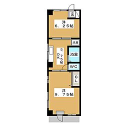 塩野ハイツ 1階2DKの間取り