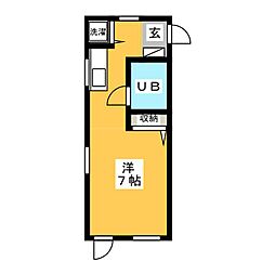 篠木ハウス 1階ワンルームの間取り