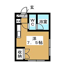 エルパーク 2階ワンルームの間取り