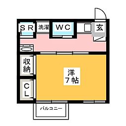 浅賀荘 1Kの間取図画像