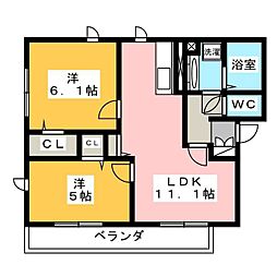 セジュール2 1階2LDKの間取り