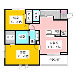 Dalle de verre 2階2LDKの間取り