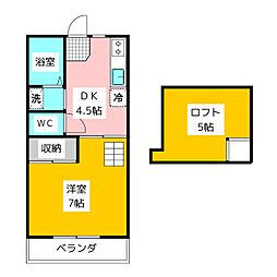 シャトーヤジ1 1階1DKの間取り