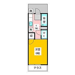 コーポジュネス 1階1Kの間取り