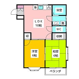 クレセント・ドヌールG棟 2階2LDKの間取り