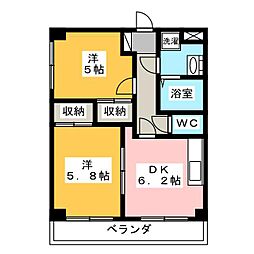 パークサイド・U 2階2DKの間取り