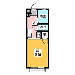アステルハイム 1階ワンルームの間取り