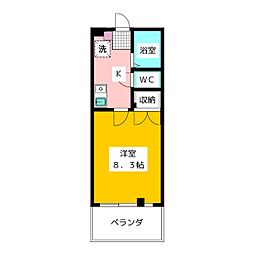 サンアムール 1階1Kの間取り