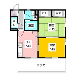 クラーレｍ.s. 1階2DKの間取り