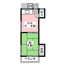 都荘 2階1DKの間取り