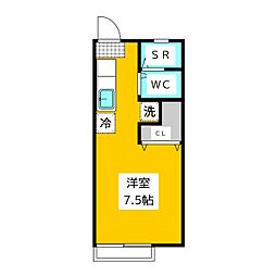 Motohashiハイツ 2階ワンルームの間取り