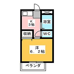 ゼピュロス東伏見 1階1Kの間取り
