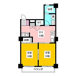 ベルカディーマンション 3階2DKの間取り