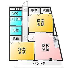 ハニーシャトルK 2DKの間取図画像