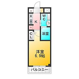 伏見マンション 1Kの間取図画像