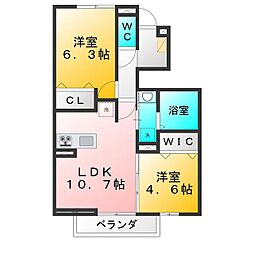 ペニーレーン石神井台 A棟 2LDKの間取図画像