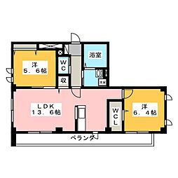 ヴィルドミール 2LDKの間取図画像