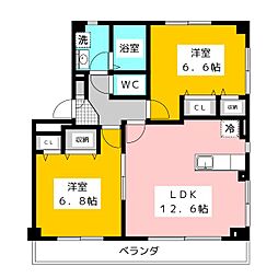 ドエルモトハシ・クレール 2LDKの間取図画像