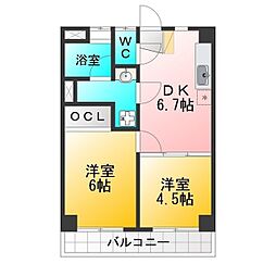 ヴァルトハイム石神井台 2DKの間取図画像