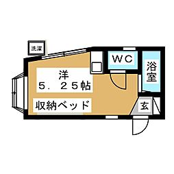 ハイツフィールド 1階ワンルームの間取り
