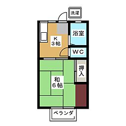ハイムローゼ 2階1Kの間取り
