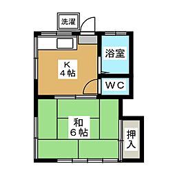 第九田中荘 203 2階1Kの間取り