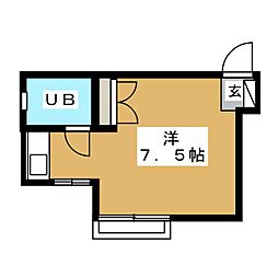 ハウスサンオミノ 2階ワンルームの間取り