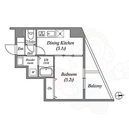 ARCA西京極 2階1DKの間取り