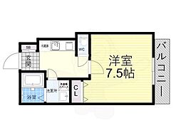 ビエノス京都花園 2階1Kの間取り