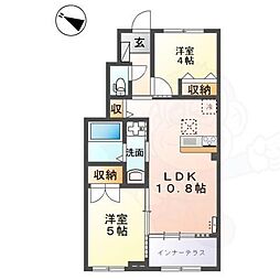 フォレスト蟹ヶ坂 1階2LDKの間取り