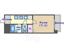 グリーンコートランザン 4階1Kの間取り