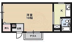ヨークハウス 1階ワンルームの間取り