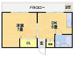 うずまさハイツ 2階1DKの間取り
