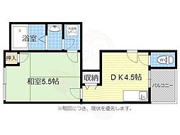 ツインハイツ乾 1階1DKの間取り