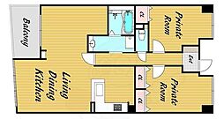 パインフィールド五条 3階2LDKの間取り
