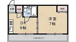 うずまさハイツ 1階1DKの間取り