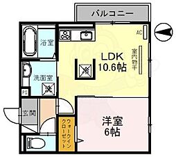 メゾン・ソネット二条新町 2階1LDKの間取り